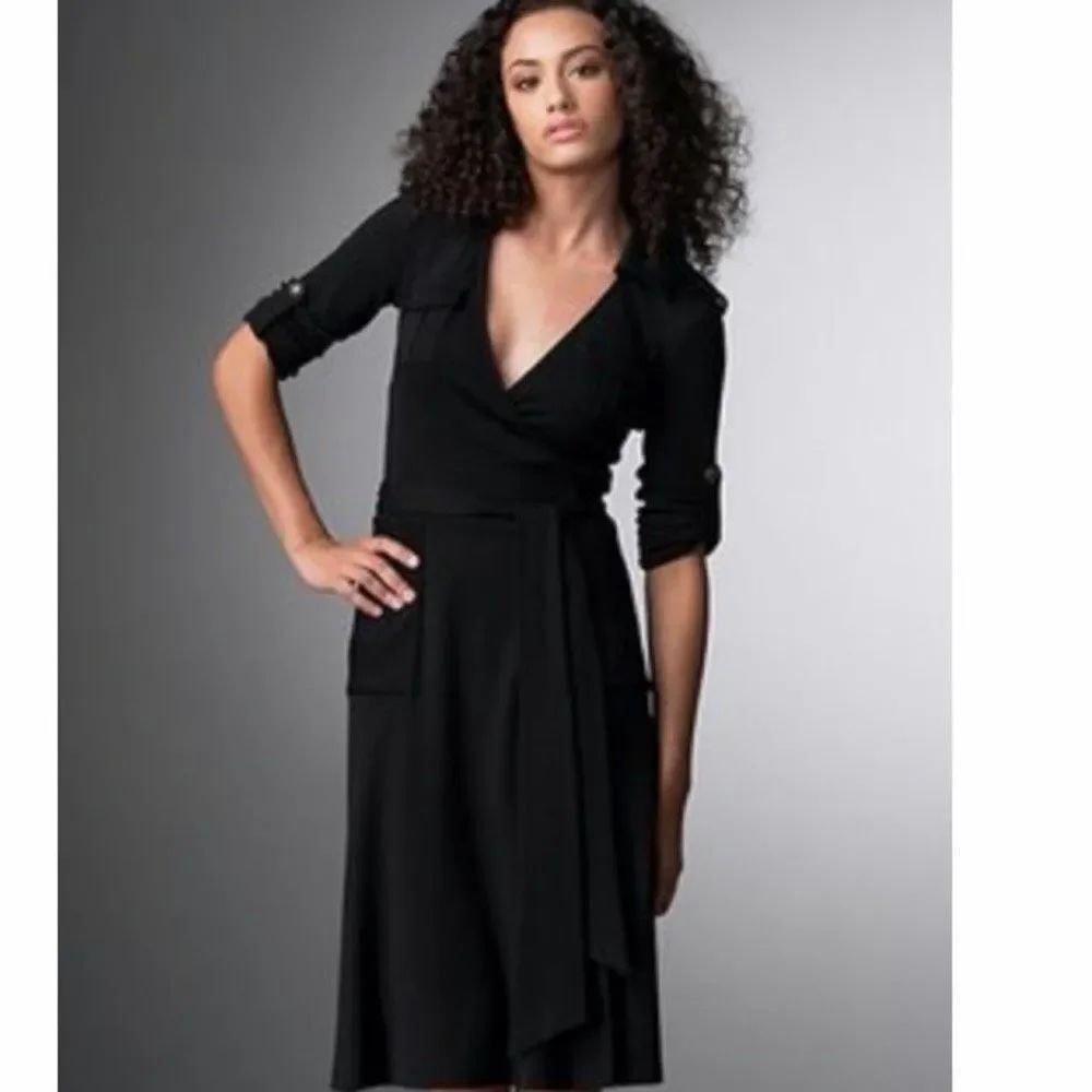 ✨Diane Von Furstenberg Vintage Military Wrap Black Sz 6 Dress✨